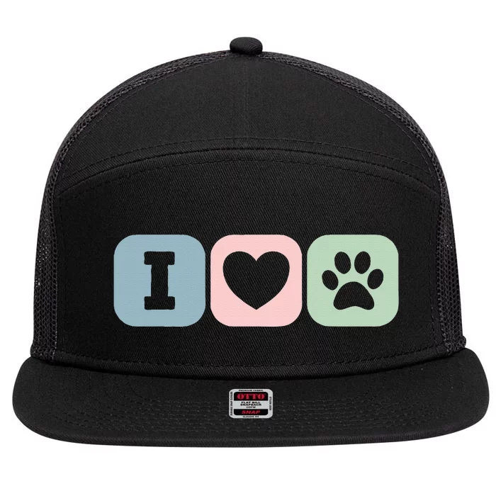 I Love Animals Dog Cat Rescue Owner Gift 7 Panel Mesh Trucker Snapback Hat