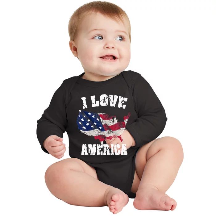 I Love America USA 4th Of July Gift Baby Long Sleeve Bodysuit