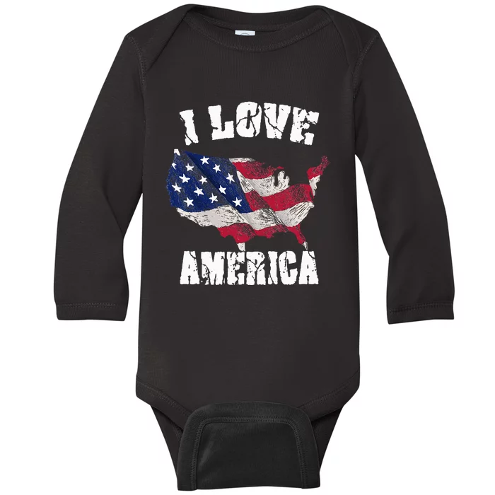 I Love America USA 4th Of July Gift Baby Long Sleeve Bodysuit