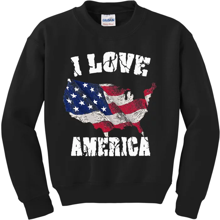 I Love America USA 4th Of July Gift Kids Sweatshirt