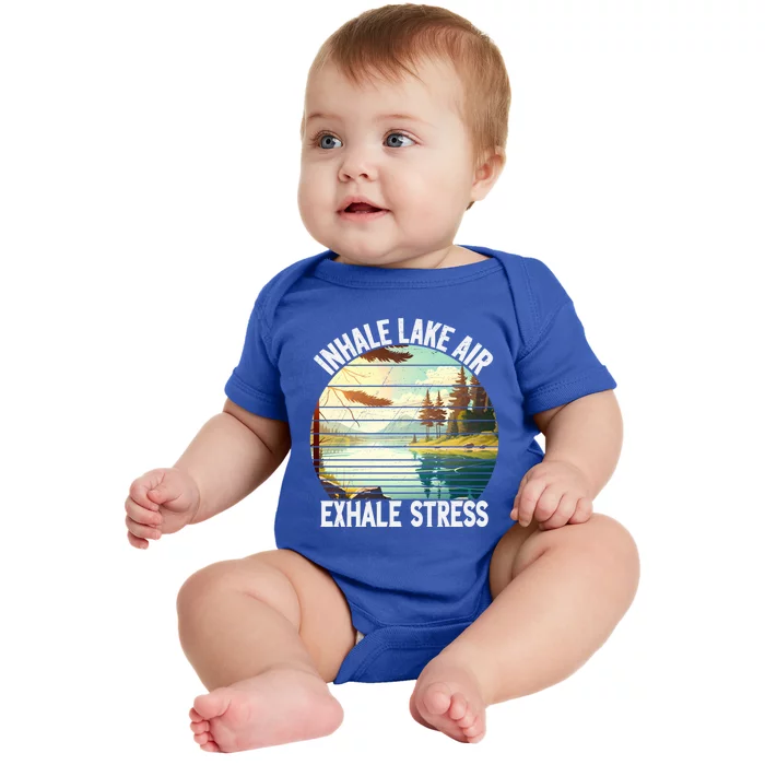 Inhale Lake Air Exhale Stress Funny Meditation Camping Gift Baby Bodysuit