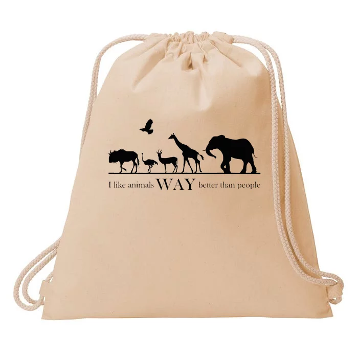 I Like Animals Way Better Than People Drawstring Bag