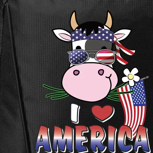 I Love America 4th Of July Usa Patriotic Cow Lover Gift City Backpack