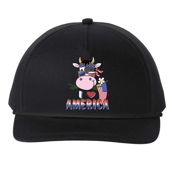 I Love America 4th Of July Usa Patriotic Cow Lover Gift Snapback Five-Panel Rope Hat