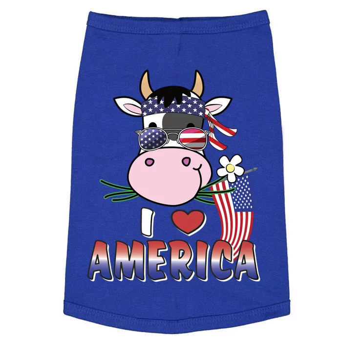 I Love America 4th Of July Usa Patriotic Cow Lover Gift Doggie Tank