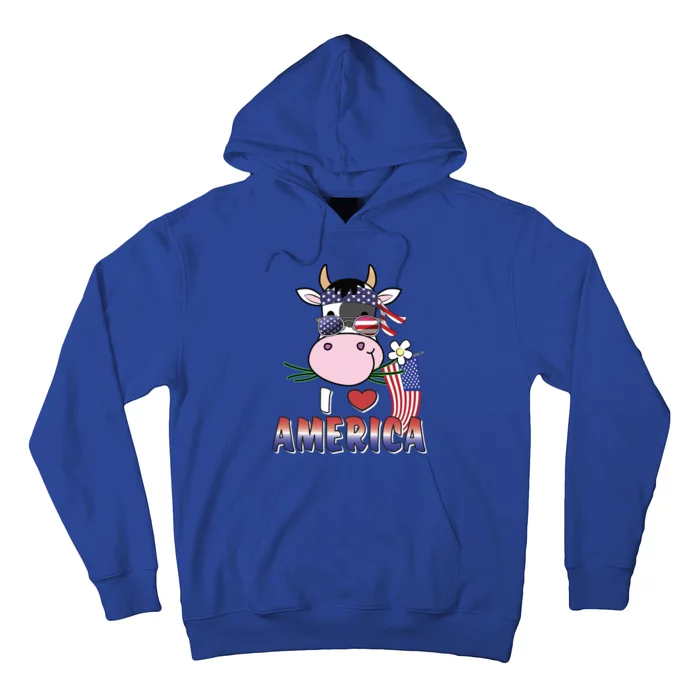 I Love America 4th Of July Usa Patriotic Cow Lover Gift Hoodie