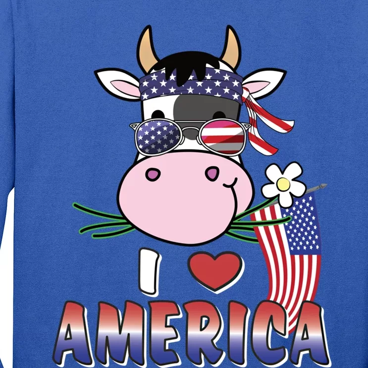 I Love America 4th Of July Usa Patriotic Cow Lover Gift Long Sleeve Shirt