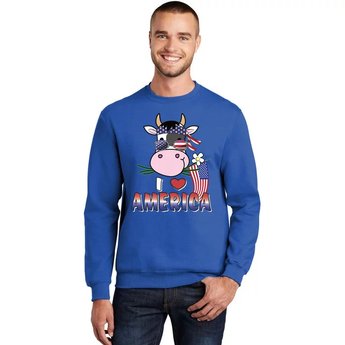 I Love America 4th Of July Usa Patriotic Cow Lover Gift Tall Sweatshirt