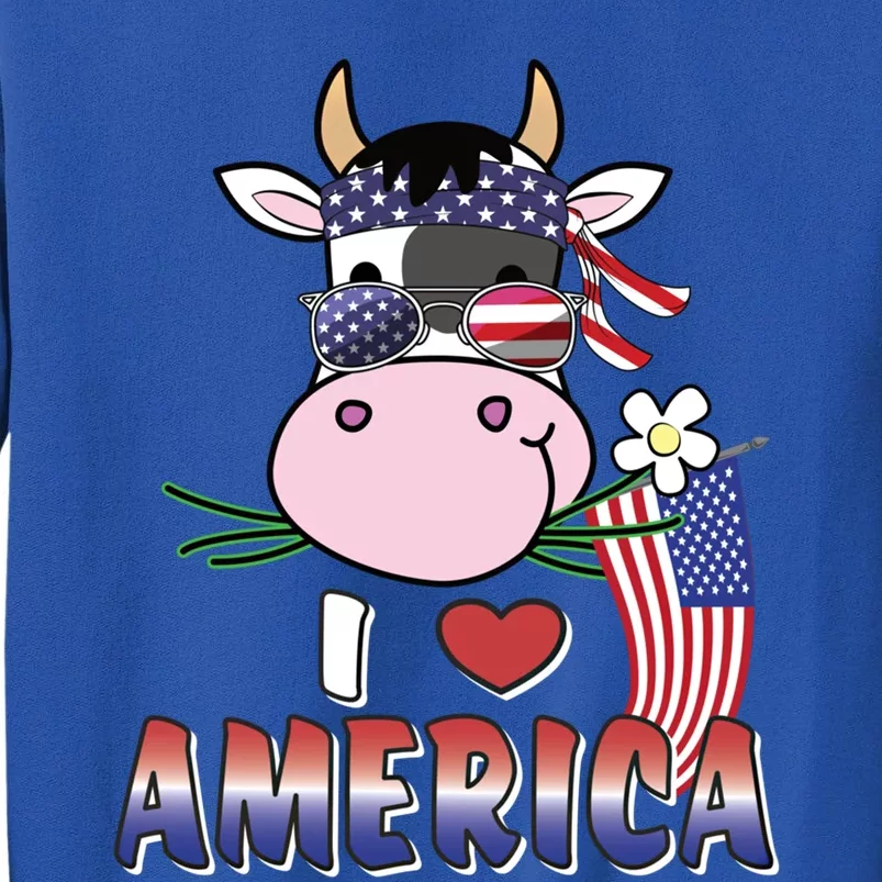 I Love America 4th Of July Usa Patriotic Cow Lover Gift Tall Sweatshirt