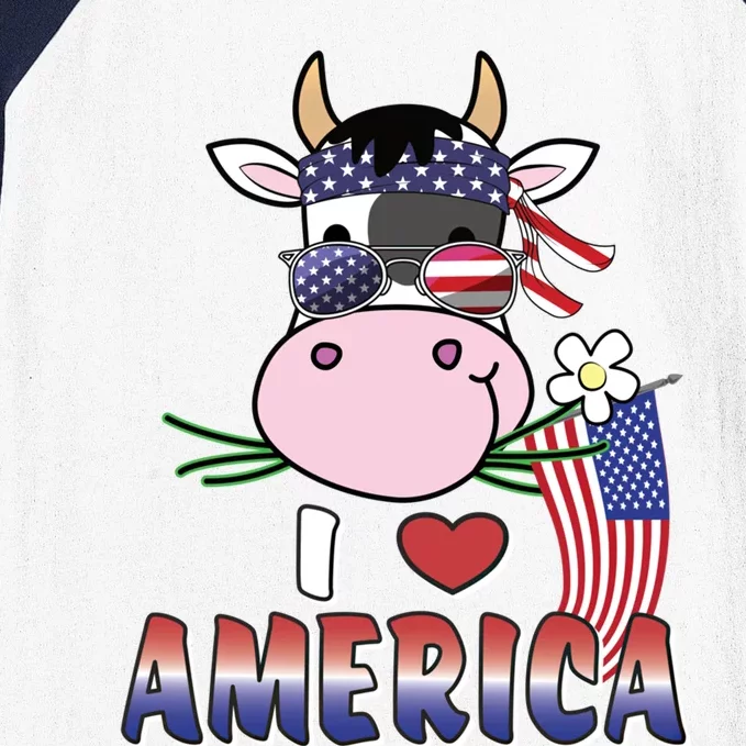 I Love America 4th Of July Usa Patriotic Cow Lover Gift Baseball Sleeve Shirt