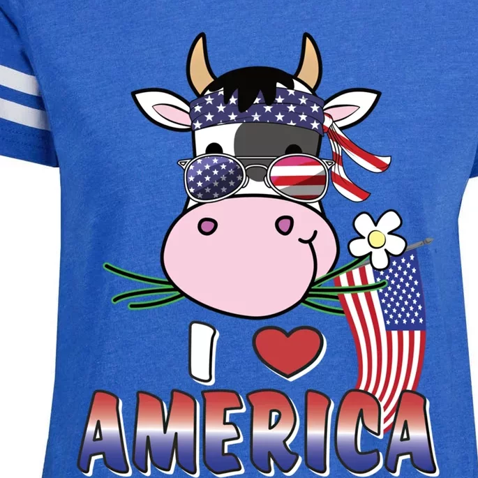 I Love America 4th Of July Usa Patriotic Cow Lover Gift Enza Ladies Jersey Football T-Shirt