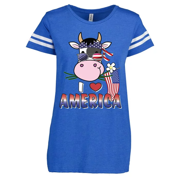 I Love America 4th Of July Usa Patriotic Cow Lover Gift Enza Ladies Jersey Football T-Shirt