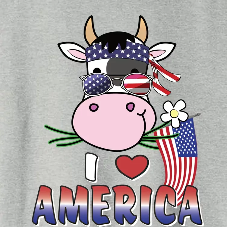 I Love America 4th Of July Usa Patriotic Cow Lover Gift Women's Crop Top Tee