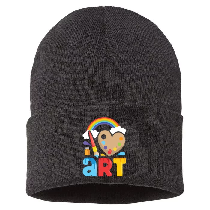 I Love Art Artist Painter Colorful Painting Gifts Sustainable Knit Beanie