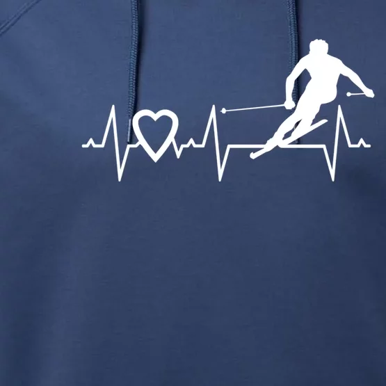 I Love Alpine Skiing Heartbeat Alpine Skier Downhill Ski Gift Performance Fleece Hoodie