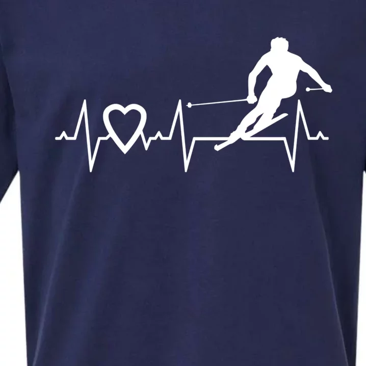 I Love Alpine Skiing Heartbeat Alpine Skier Downhill Ski Gift Sueded Cloud Jersey T-Shirt