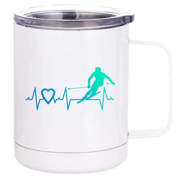 I Love Alpine Skiing Heartbeat Alpine Skier Downhill Ski Gift Front & Back 12oz Stainless Steel Tumbler Cup