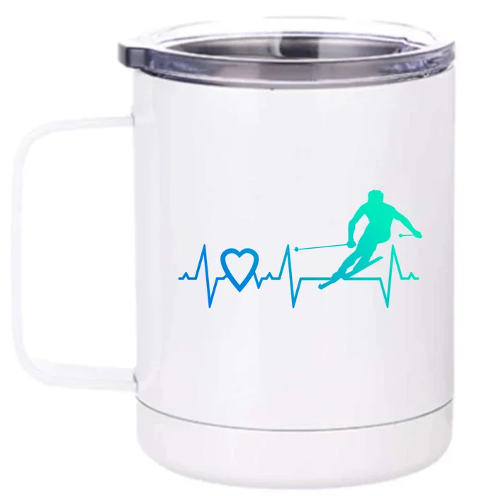 I Love Alpine Skiing Heartbeat Alpine Skier Downhill Ski Gift Front & Back 12oz Stainless Steel Tumbler Cup