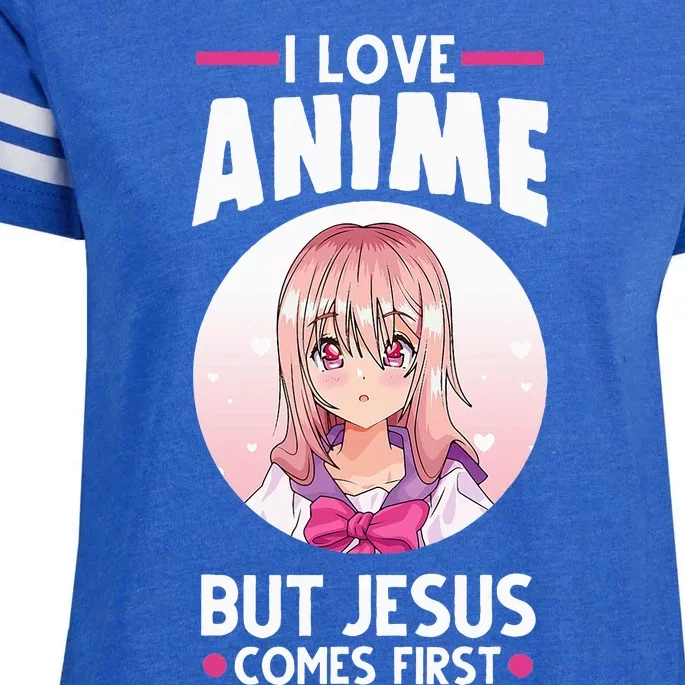 I Love Anime But Jesus Comes First Anime Enza Ladies Jersey Football T-Shirt