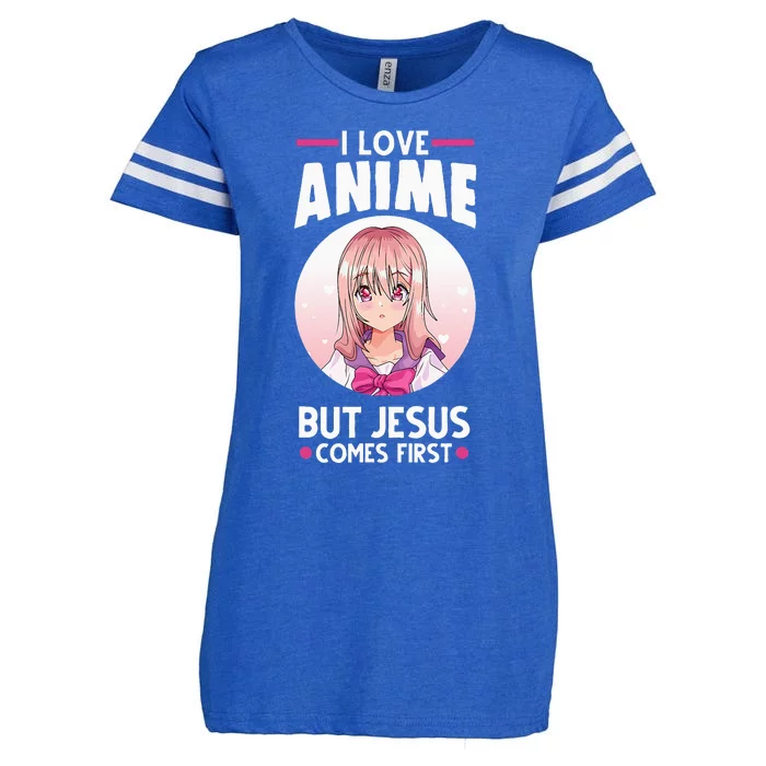 I Love Anime But Jesus Comes First Anime Enza Ladies Jersey Football T-Shirt