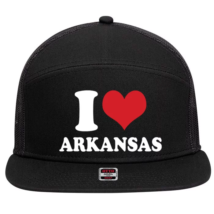 I Love Arkansas Ar American Usa 7 Panel Mesh Trucker Snapback Hat