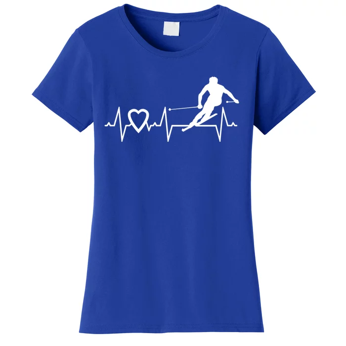 I Love Alpine Skiing Heartbeat Alpine Skier Downhill Ski Gift Women's T-Shirt