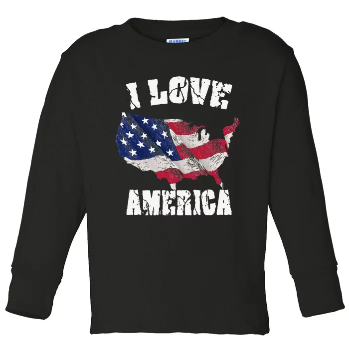 I Love America USA 4th of July Gift Toddler Long Sleeve Shirt