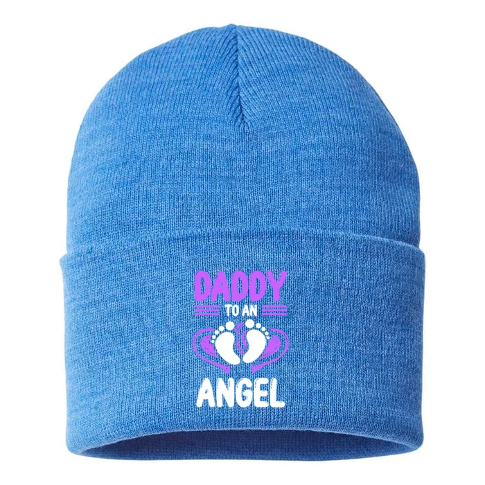 Infant Loss Awareness Pregnant Daddy To An Angel Funny Gift Sustainable Knit Beanie