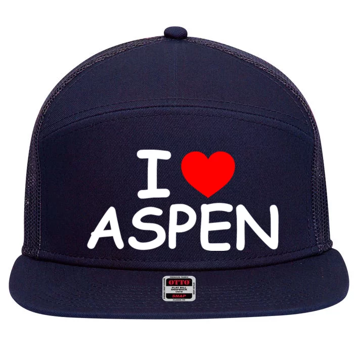 I Love Aspen 7 Panel Mesh Trucker Snapback Hat