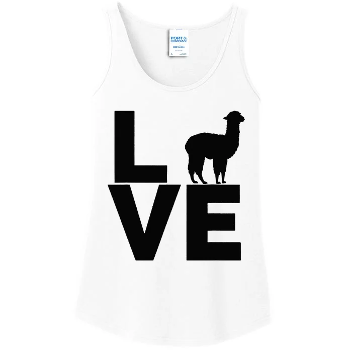 I Love Alpacas Vintage Look Alpaca Black Silhouette Ladies Essential Tank