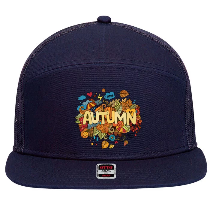 I Love Autumn Cute Gift 7 Panel Mesh Trucker Snapback Hat