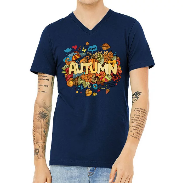 I Love Autumn Cute Gift V-Neck T-Shirt