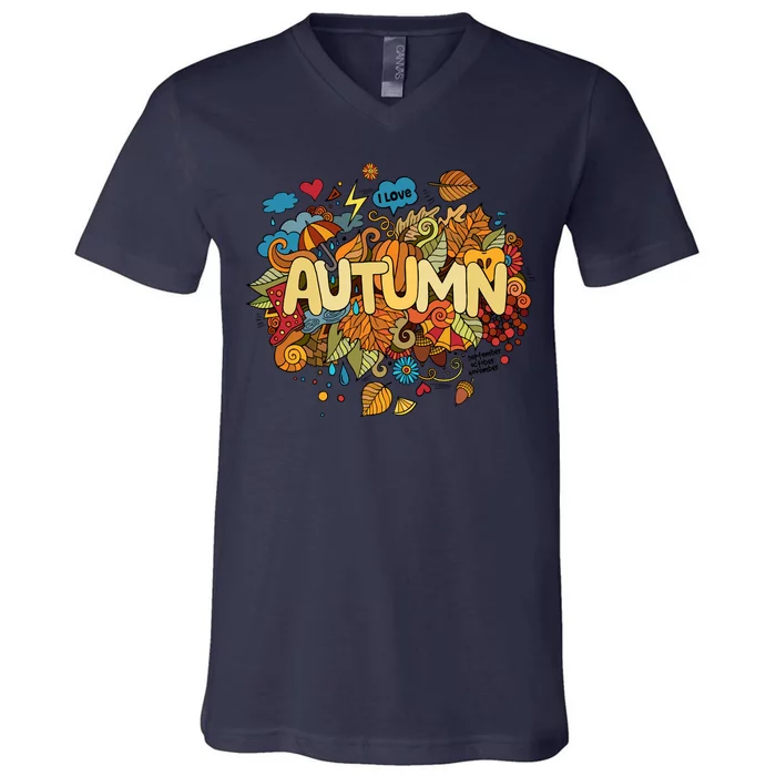 I Love Autumn Cute Gift V-Neck T-Shirt