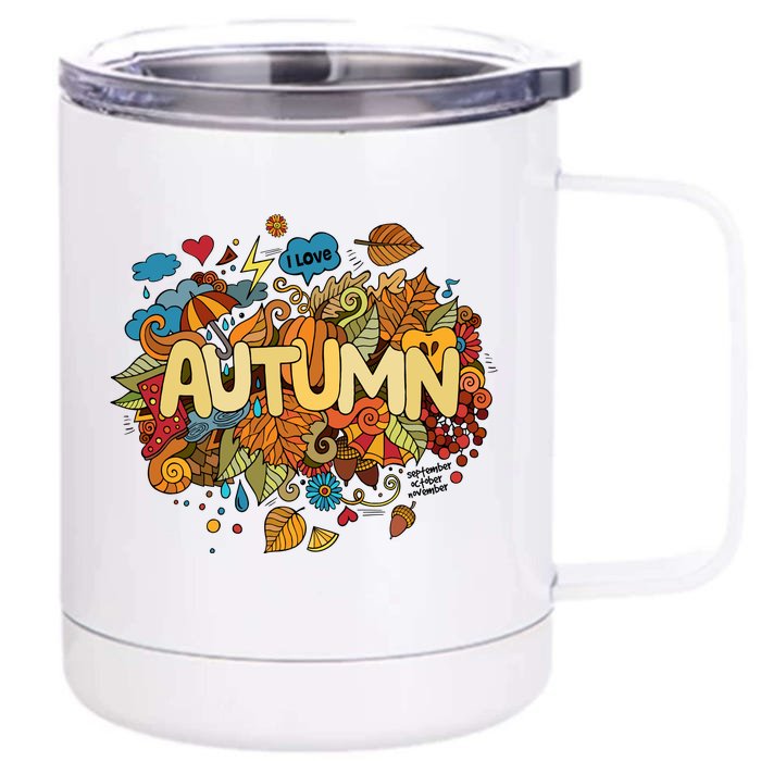 I Love Autumn Cute Gift Front & Back 12oz Stainless Steel Tumbler Cup