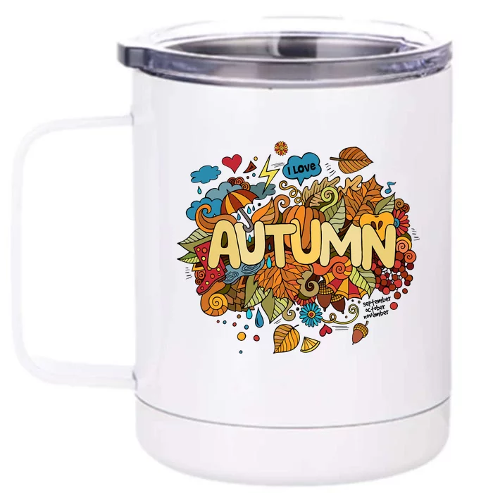 I Love Autumn Cute Gift Front & Back 12oz Stainless Steel Tumbler Cup