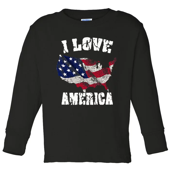 I Love America Usa 4th Of July Toddler Long Sleeve Shirt