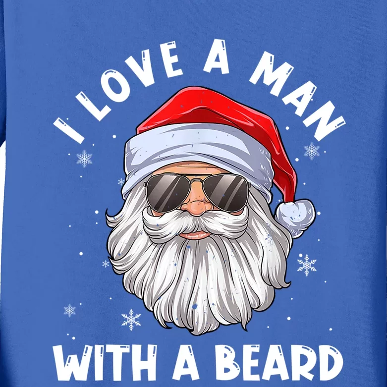 I Love A With A Beard Santa Claus Christmas Pajamas Gift Kids Long Sleeve Shirt