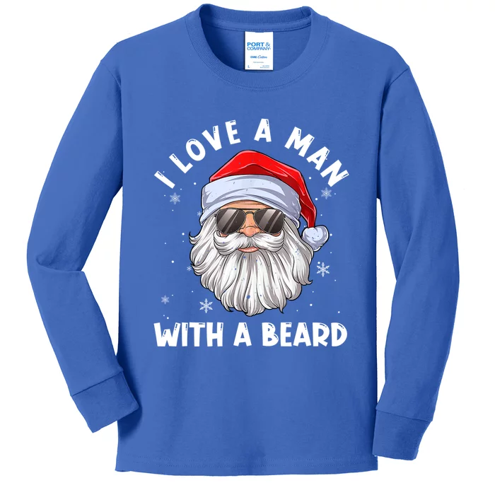 I Love A With A Beard Santa Claus Christmas Pajamas Gift Kids Long Sleeve Shirt