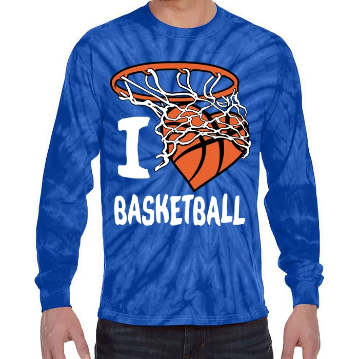 I Love Basketball Cool Gift And Basketball Hoop Gift Tie-Dye Long Sleeve Shirt