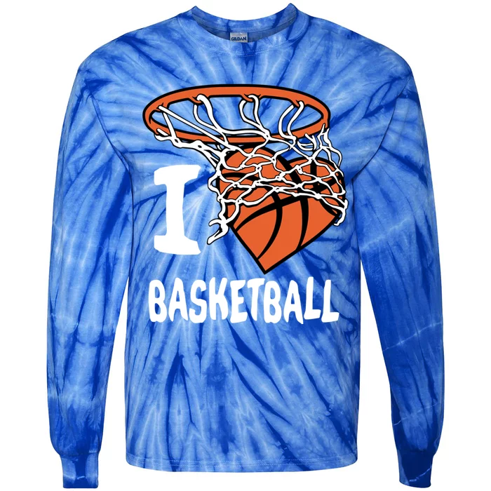 I Love Basketball Cool Gift And Basketball Hoop Gift Tie-Dye Long Sleeve Shirt