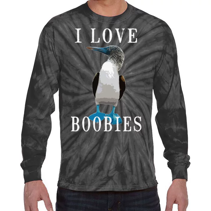 I Love Boobies Blue Footed Boobie Bird Tie-Dye Long Sleeve Shirt