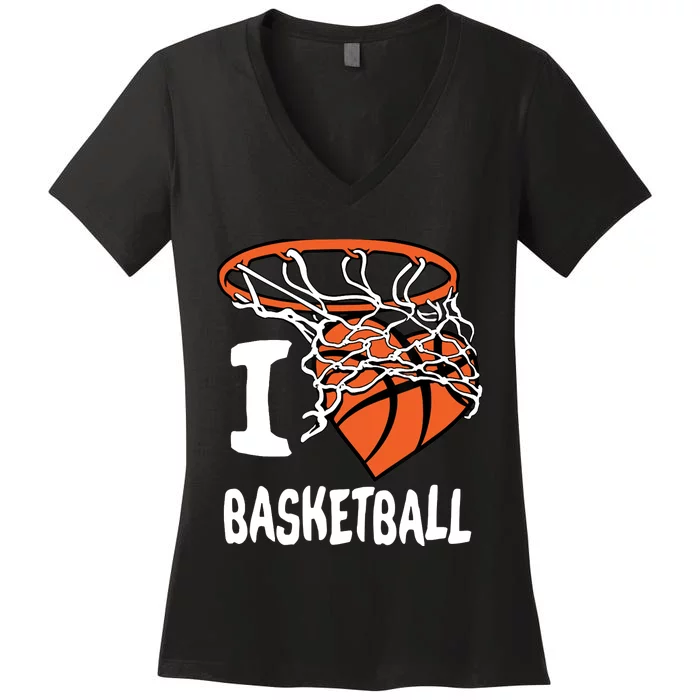 I Love Basketball Girl & Boy Basketball Hoop Women's V-Neck T-Shirt