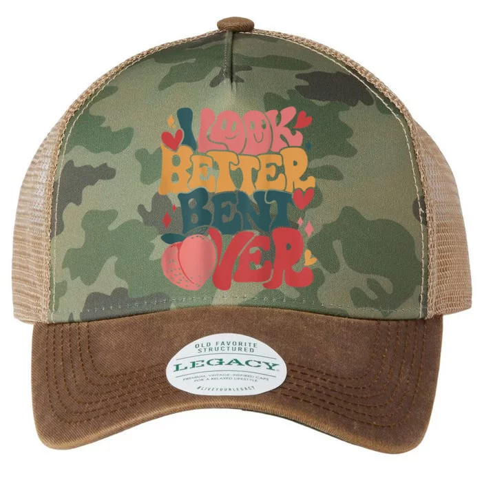 I Look Better Bent Over Peach Booty Funny Groovy Legacy Tie Dye Trucker Hat