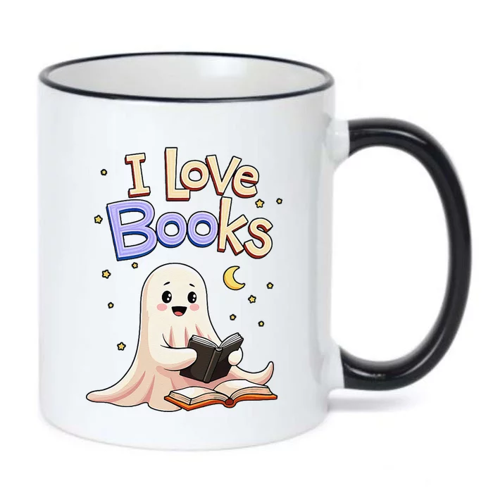 I Love Books Funny Halloween Cartoon Reading Ghost Black Color Changing Mug