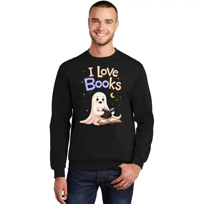 I Love Books Funny Halloween Cartoon Reading Ghost Sweatshirt