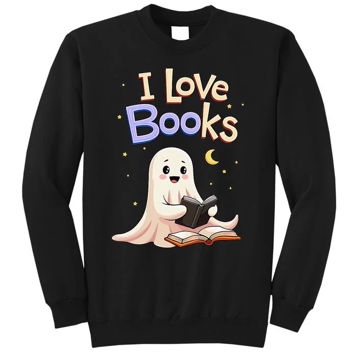 I Love Books Funny Halloween Cartoon Reading Ghost Sweatshirt