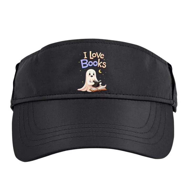 I Love Books Funny Halloween Cartoon Reading Ghost Adult Drive Performance Visor