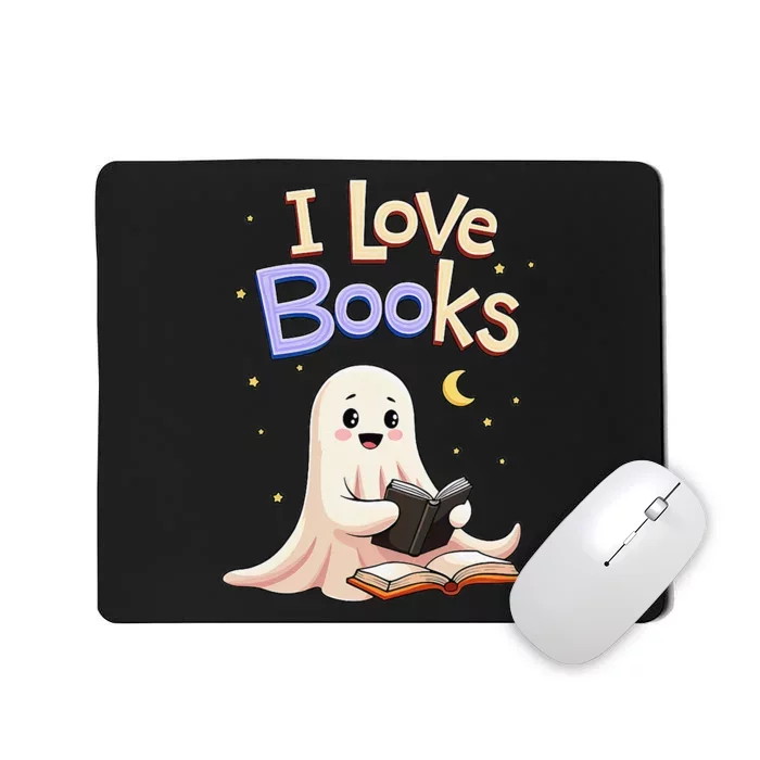 I Love Books Funny Halloween Cartoon Reading Ghost Mousepad