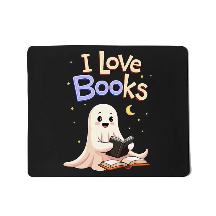 I Love Books Funny Halloween Cartoon Reading Ghost Mousepad