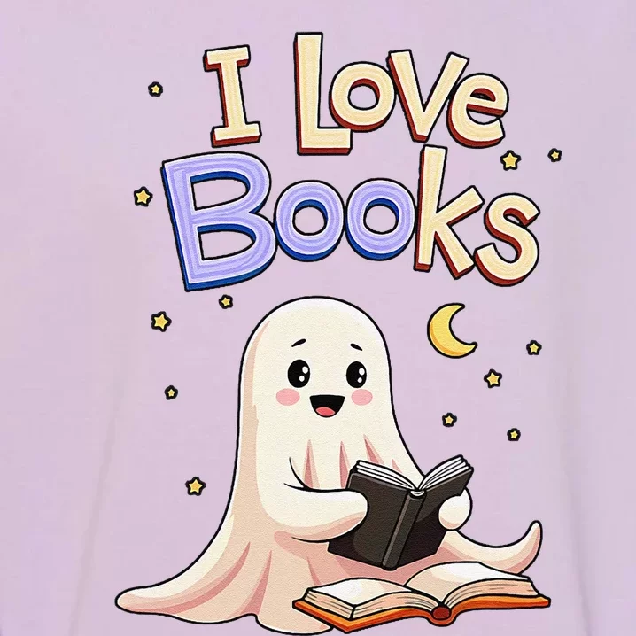 I Love Books Funny Halloween Cartoon Reading Ghost Garment-Dyed Sweatshirt